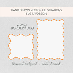 Duo Square and Rectangle Wavy SVG Scalloped Border Frame | Vector Editable File | Wedding and Birthday Stationery Card Template |