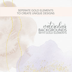 PNG Watercolour Backgrounds with Individual Gold Elements | Clipart for Wedding, Christening, Bridal Shower Invitations