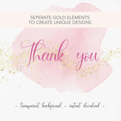 PNG Watercolour Backgrounds with Individual Gold Elements | Clipart for Wedding, Christening, Bridal Shower Invitations