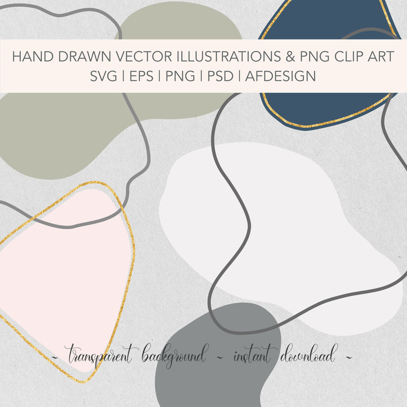 Abstract Organic SVG and PNG Shapes | Editable Elements | Includes Gold PNG Line Drawing