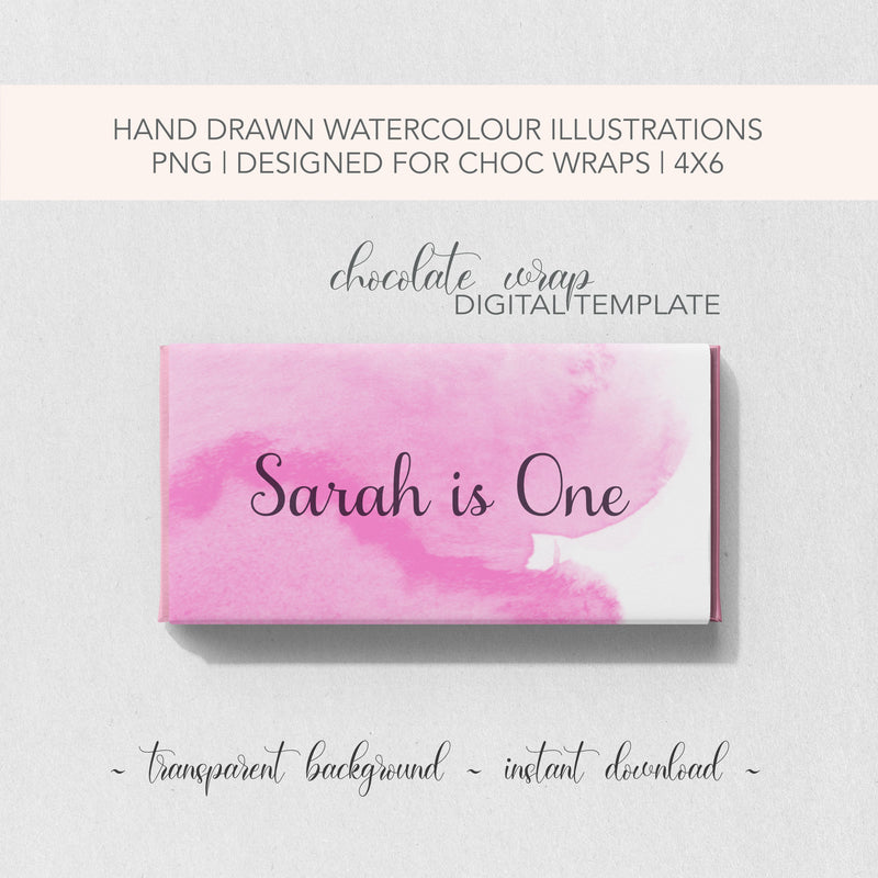 Pink Watercolour Chocolate Wrap DIY Digital Template