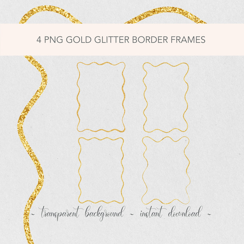 Glitter Gold Wavy PNG Clip Art Border Frame Illustrations