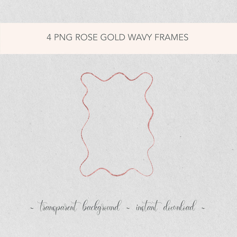 Rose Gold Wavy PNG Clip Art Frames | Wedding Invitation Border | Glitter Frame Illustrations | Birthday DIY Glitter Frame Decorative