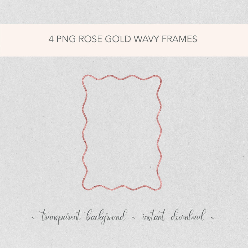 Rose Gold Wavy PNG Clip Art Frames | Wedding Invitation Border | Glitter Frame Illustrations | Birthday DIY Glitter Frame Decorative