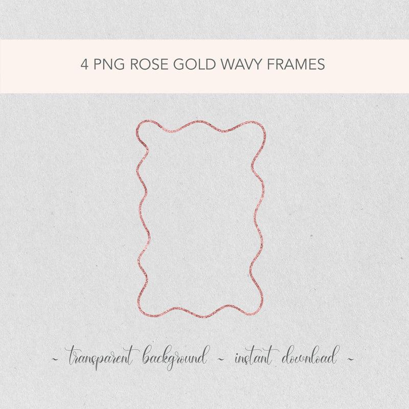Rose Gold Wavy PNG Clip Art Frames | Wedding Invitation Border | Glitter Frame Illustrations | Birthday DIY Glitter Frame Decorative