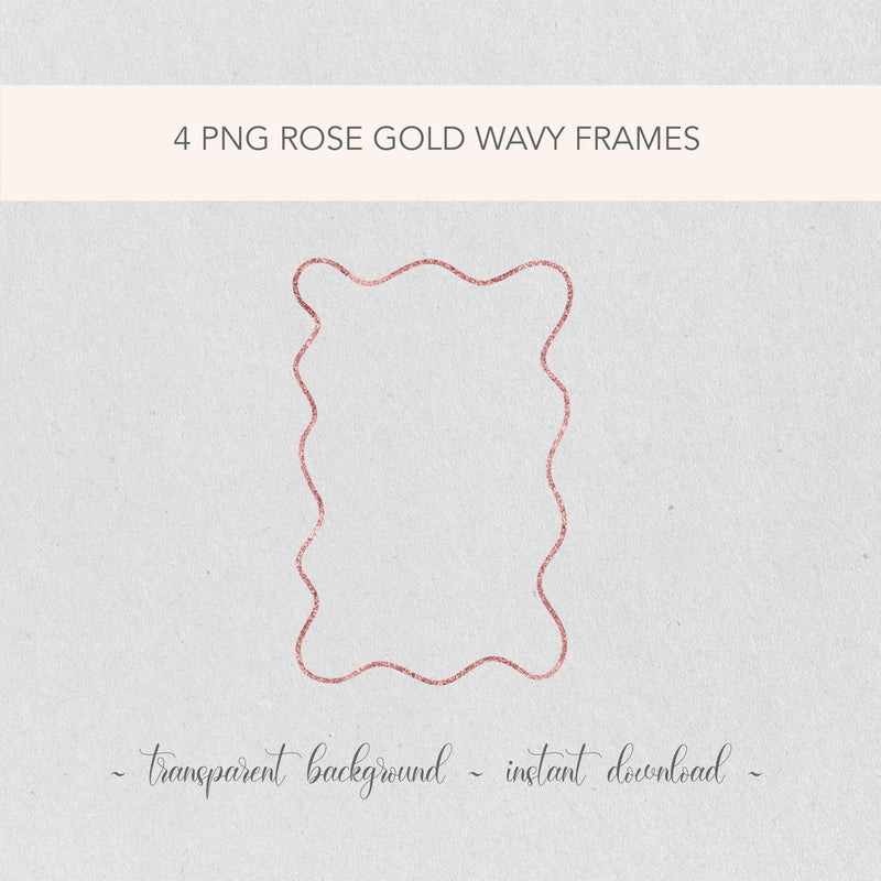 Rose Gold Wavy PNG Clip Art Frames | Wedding Invitation Border | Glitter Frame Illustrations | Birthday DIY Glitter Frame Decorative