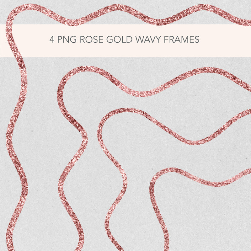 Rose Gold Wavy PNG Clip Art Frames | Wedding Invitation Border | Glitter Frame Illustrations | Birthday DIY Glitter Frame Decorative