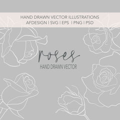 Vector Fine Line Editable Roses SVG Drawings | 5 Individual Files SVG | Transparent Background | Wedding Stationery Illustration |