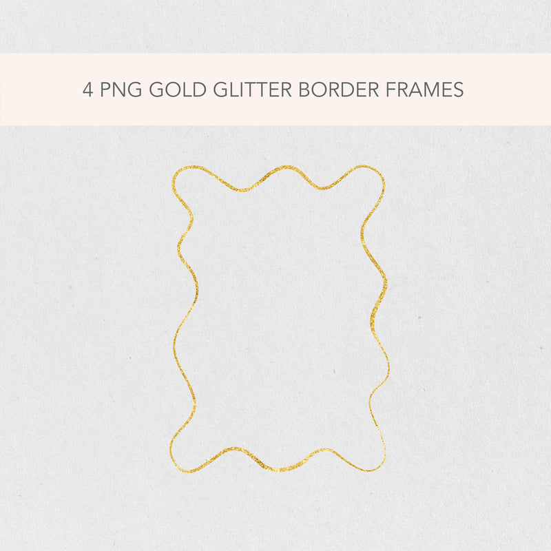 Glitter Gold Wavy PNG Clip Art Border Frame Illustrations