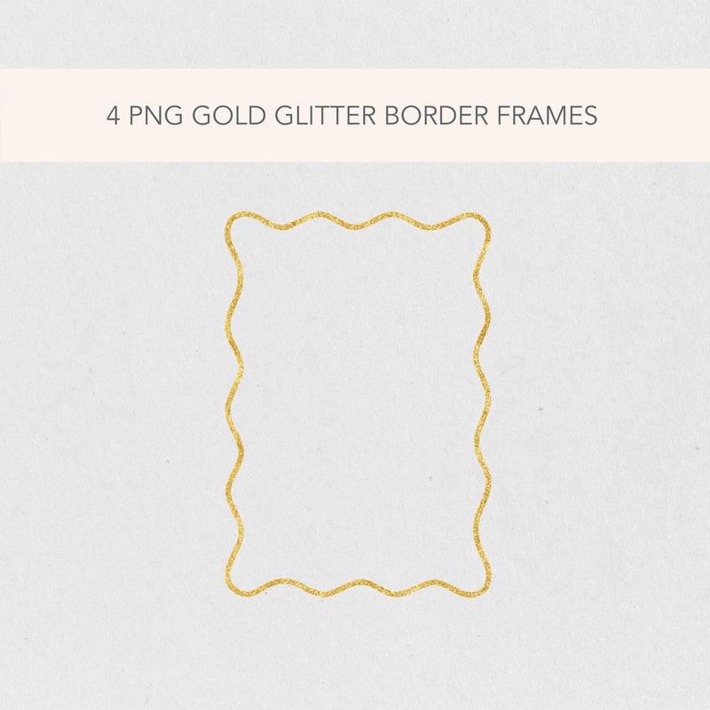 Glitter Gold Wavy PNG Clip Art Border Frame Illustrations