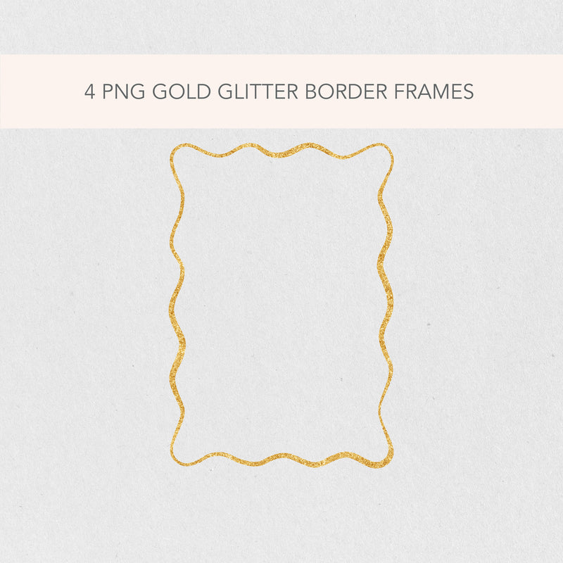 Glitter Gold Wavy PNG Clip Art Border Frame Illustrations