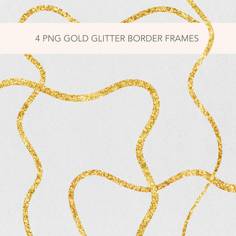 Glitter Gold Wavy PNG Clip Art Border Frame Illustrations