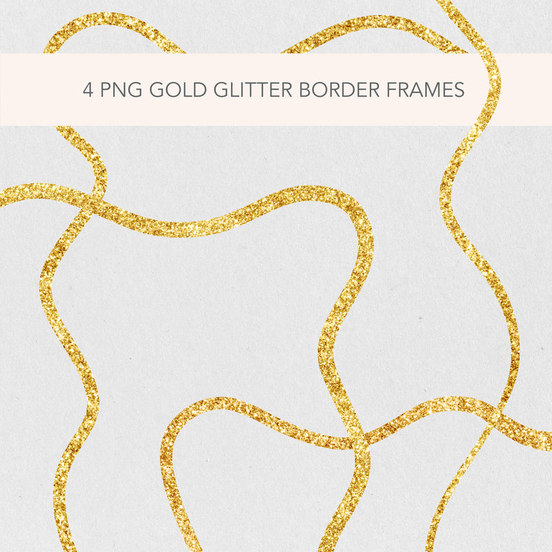 Glitter Gold Wavy PNG Clip Art Border Frame Illustrations