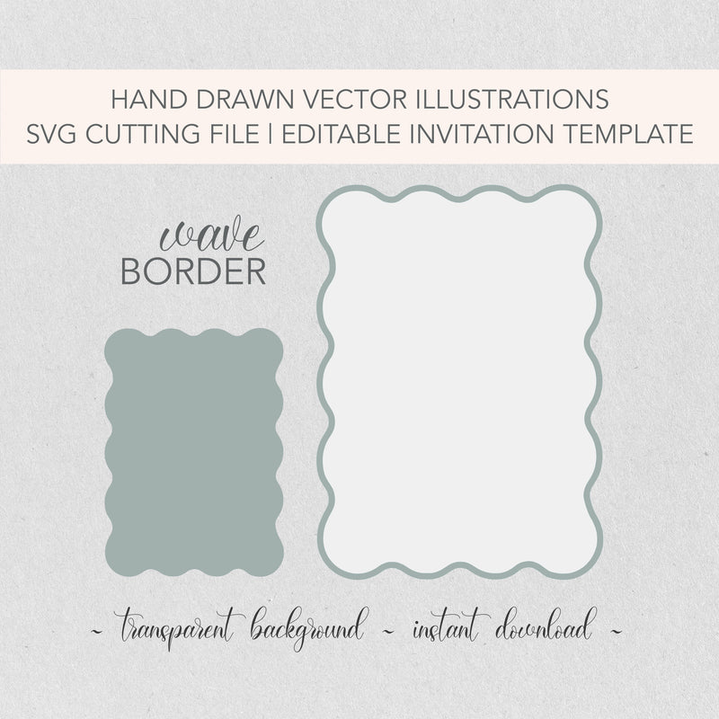 波浪扇贝边缘切割锉刀 |可编辑的 SVG 模板文件 | DIY婚礼文具|