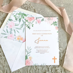 Floral Blush Holy Communion -  invitations - Adore Paper