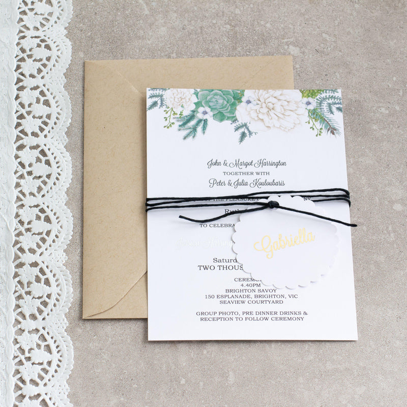 White Peonies and Succulents -  invitations - Adore Paper