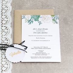 White Peonies and Succulents -  invitations - Adore Paper