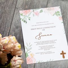 Floral Blush Holy Communion -  invitations - Adore Paper