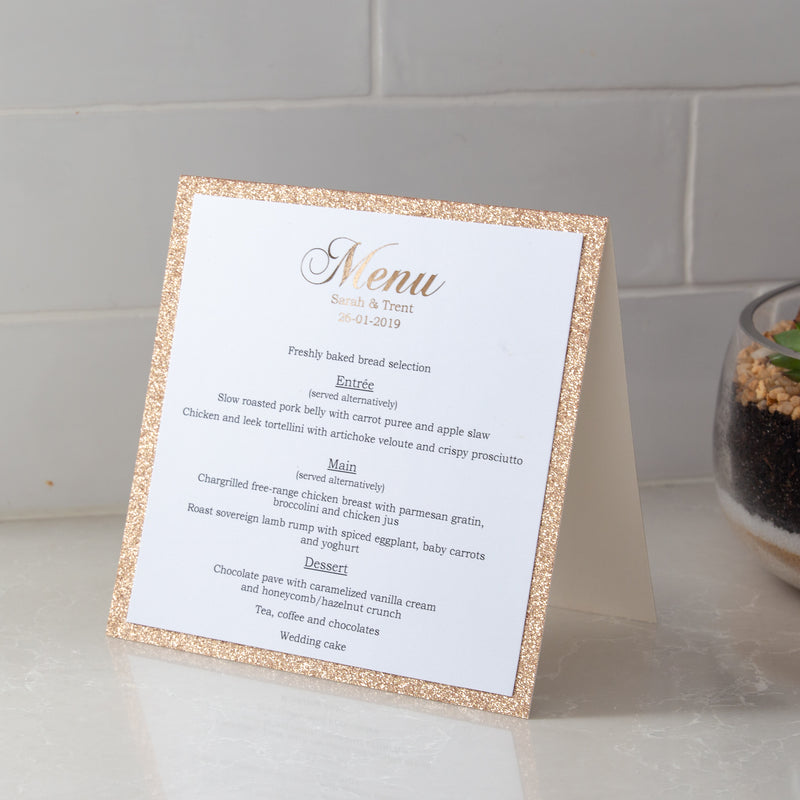 Glitter Freestanding Menu -  invitations - Adore Paper