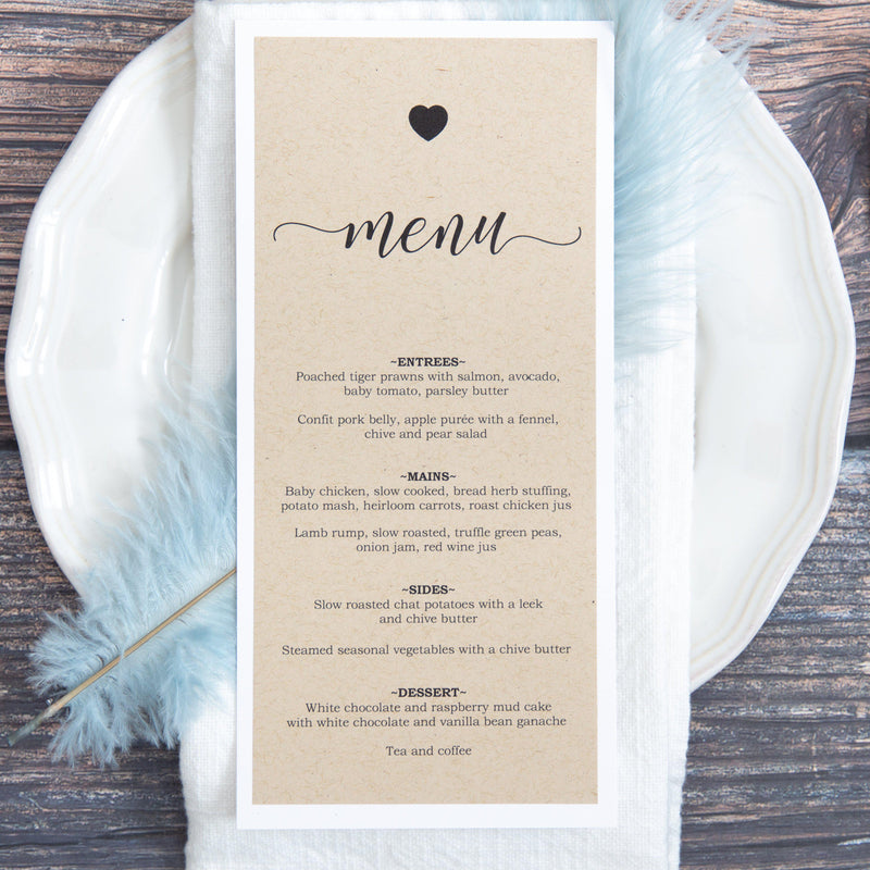 Rustic Love Menu -  invitations - Adore Paper