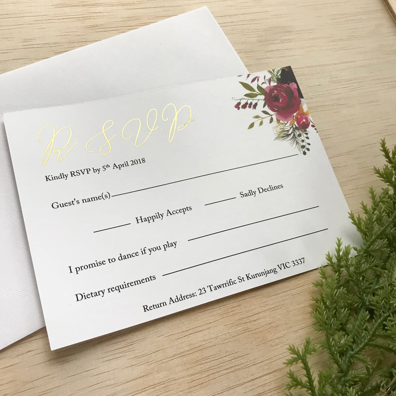 Fall In Love - Burgundy RSVP -  invitations - Adore Paper