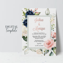 Rose Devine Floral Garden Wedding  Invitation Template