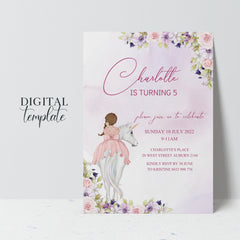 Princess And Unicorn Party  Digital Invitation